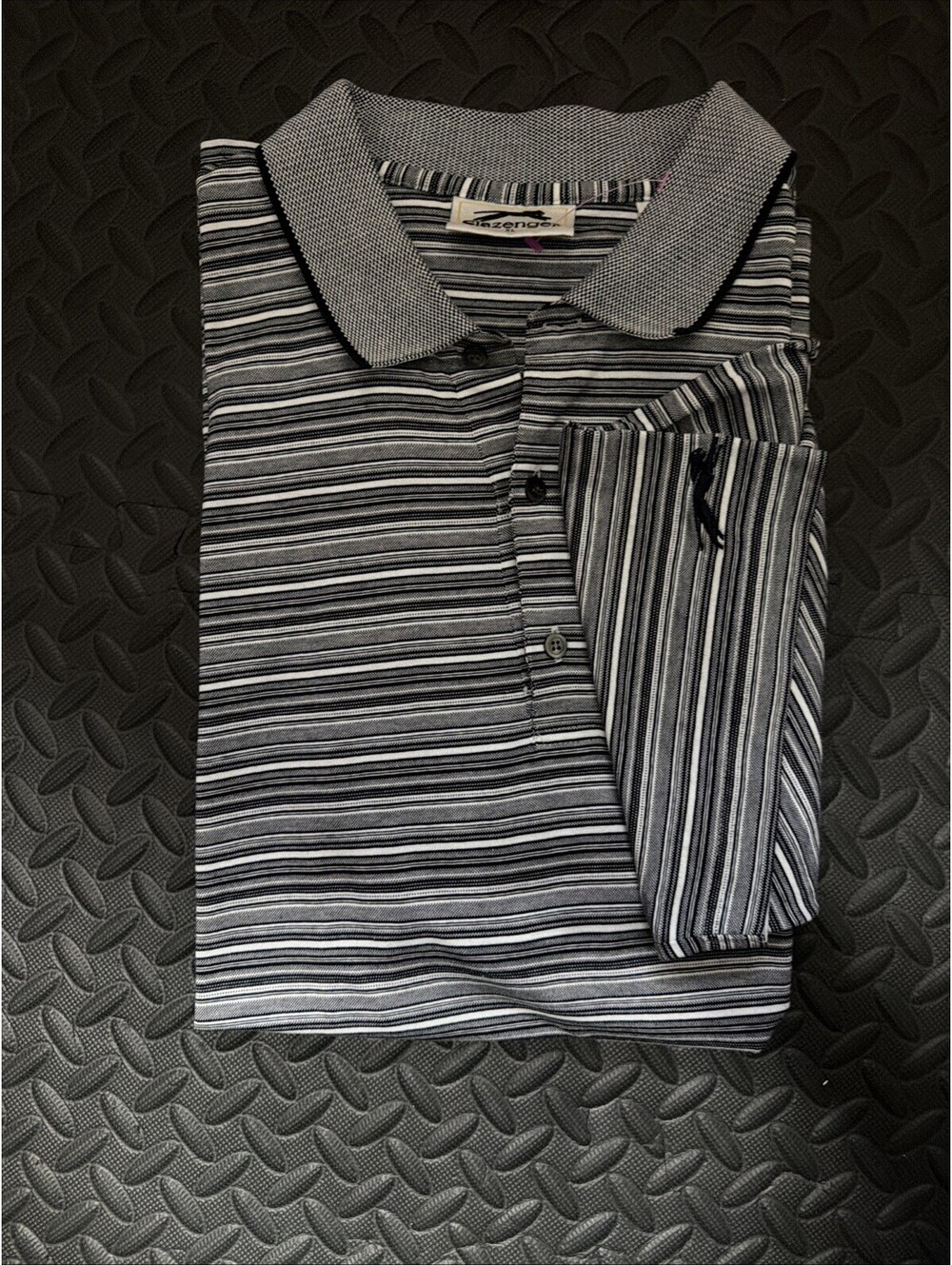 Vintage Slazenger Polo Shirt Mens XL Gray Striped 100% Cotton, Made In Hong Kong - Picture 1 of 7
